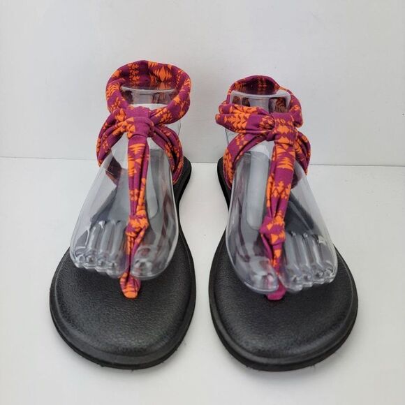 Sanuk Womens Size 9 Red Orange Thong Slingback Textile Sandals 1018676 - Picture 2 of 7
